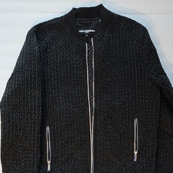 Karl Lagerfeld Shiny Quilted Bomber Jacket  Black Size S - Picture 2 of 6